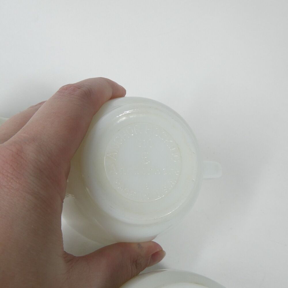 Anchor Hocking Anchorware 4 Teal Blue Stripe Coffee Mugs 910 Cups Vtg Milk Glass - Picture 14 of 14